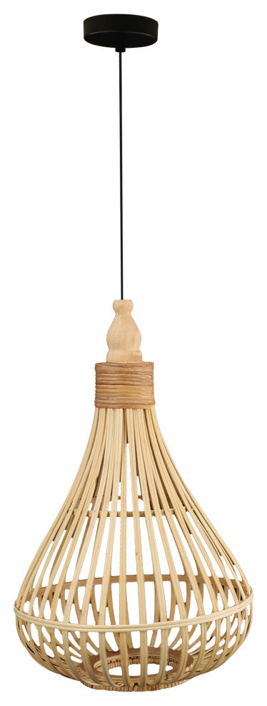 Armsfield 1-Light Bell Pendant, Brown, Brown Wood Shade