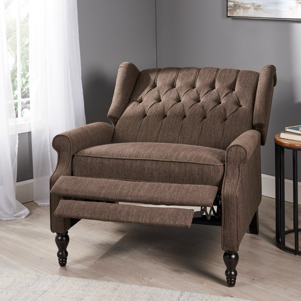 Salome Oversized Tufted Fabric Push Back Recliner, Brown and Dark Brown