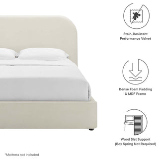 Keynote Performance Velvet Curved King Platform Bed, Alabaster