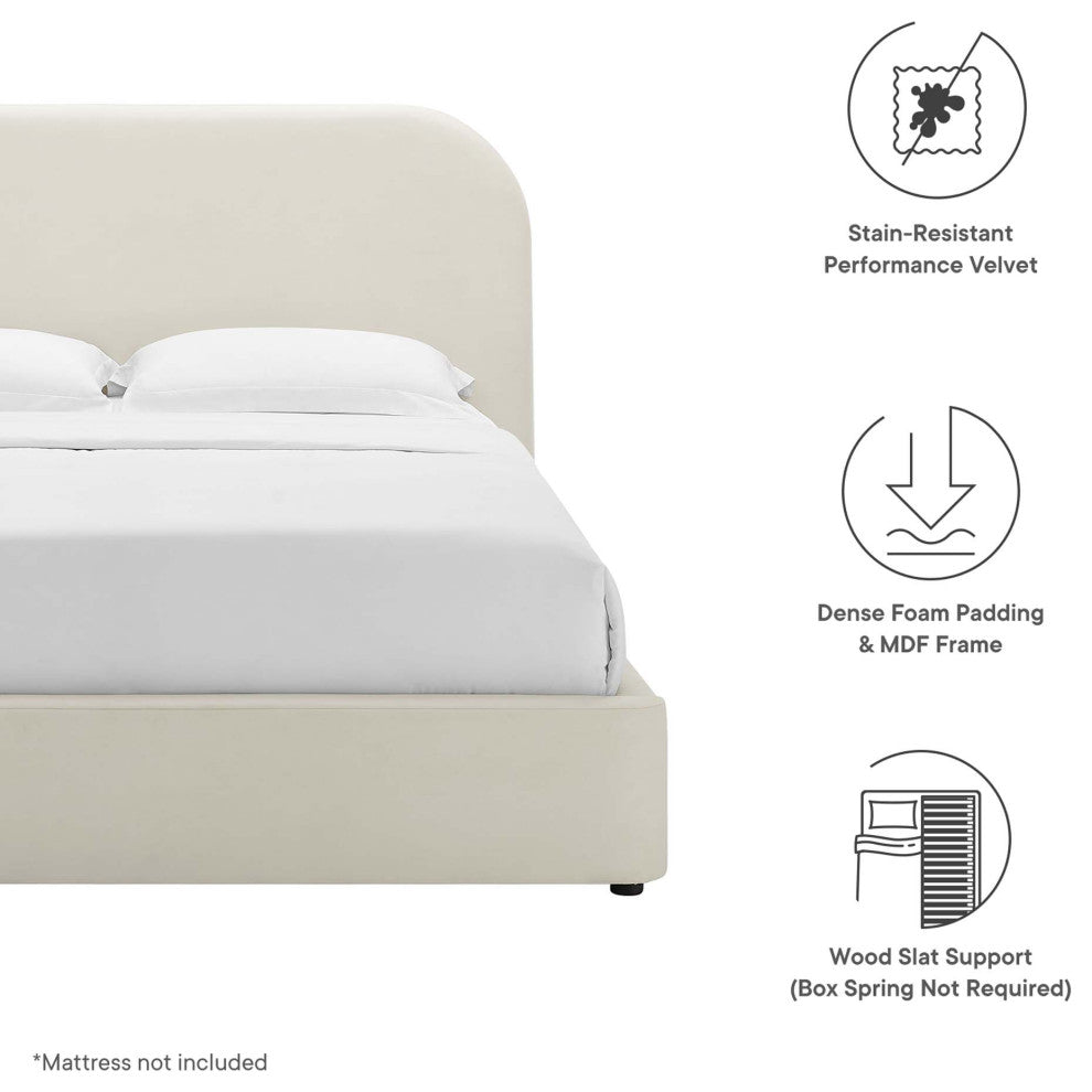 Keynote Performance Velvet Curved King Platform Bed, Alabaster