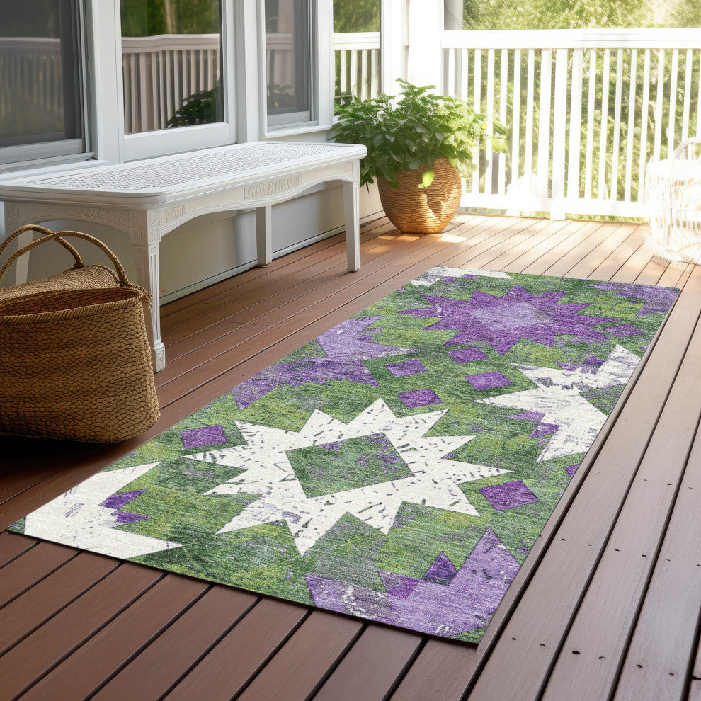 Machine Washable Indoor/Outdoor Chantille ACN1879 Green 2'3" x 7'6" Runner Rug