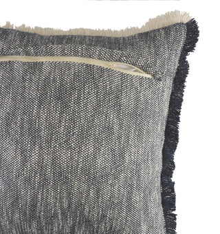 Two-Tone Cotton Throw Pillow with Fringe, Dark Blue, 20" X 20"