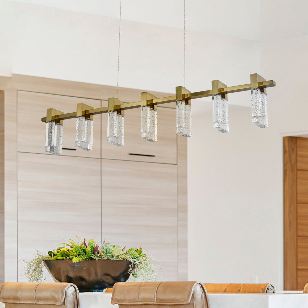 Sorrento 40" Linear ETL Certified Integrated LED Chandelier, Antique Brass