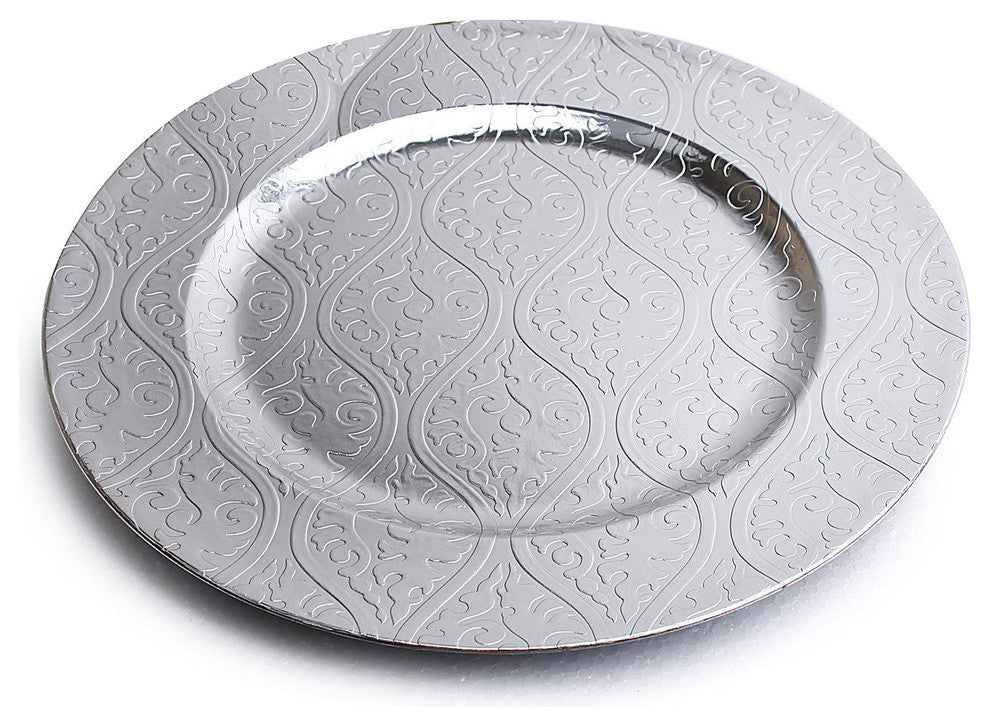 Round Plastic Charger Plate With Electroplating Finish, Silver