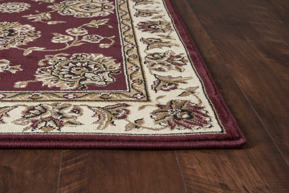 HomeRoots 5' x 8' Red or Ivory Floral Bordered Area Rug