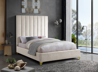 Via Velvet Upholstered Bed, Cream, King