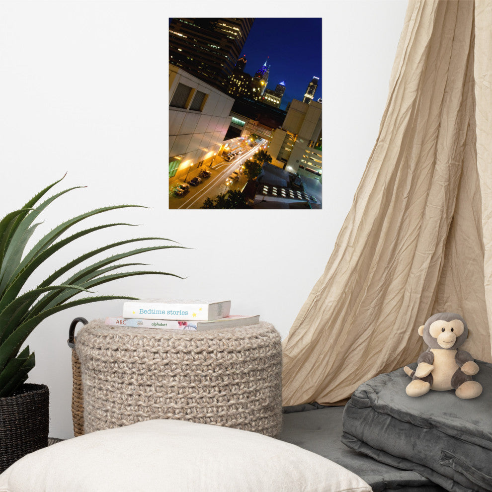 Light Trails in Philly Night Urban Landscape Photo Unframed Wall Art Print, 16" X 20"