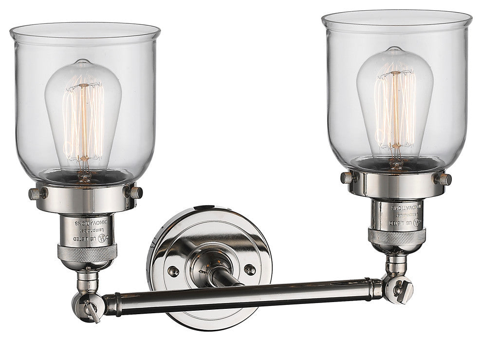 Small Bell 2-Light Bath Fixture, Polished Nickel, Glass: Clear