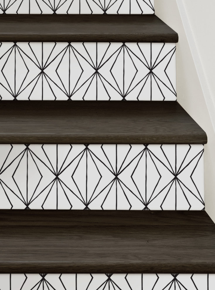 Diamond Points Peel and Stick Stair Riser Strips, Black, 48"w X 7"h, 6 Pack