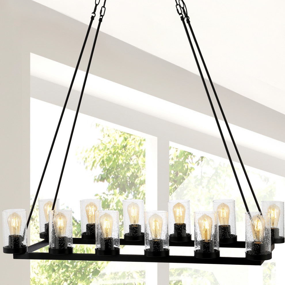 Athos 45" 12-Light Glass/Iron Rustic Farmhouse LED Candelier, Oil Rubbed Bronze