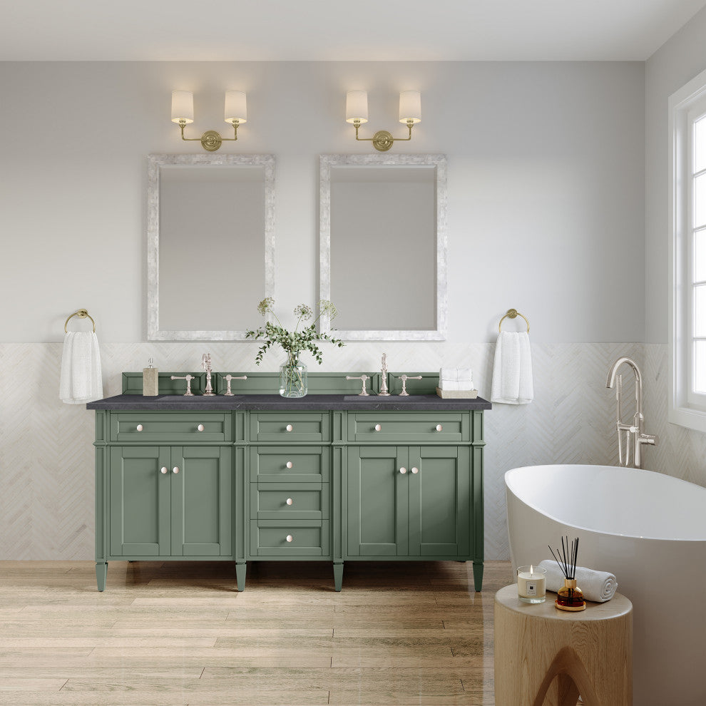 Brittany 72" Double Vanity, Smokey Celadon,  Charcoal Soapstone Top