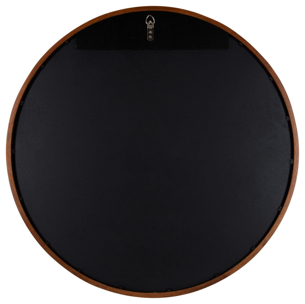 McLean Round Wood Framed Wall Mirror, Walnut Brown 30 Diameter