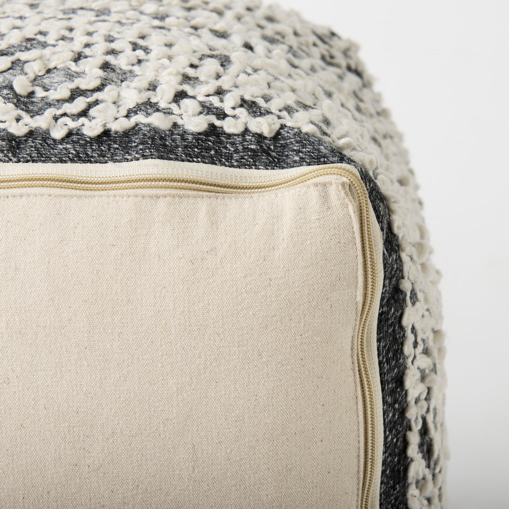 Farida 16Lx16Wx16H Dark Gray Wool and Polyester Patterned Pouf