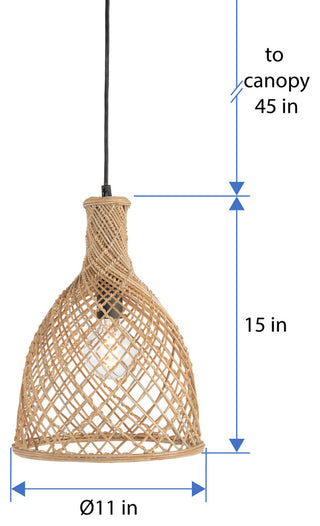 Bottle Cane Rib Open Weave Pendant Lamp, Natural