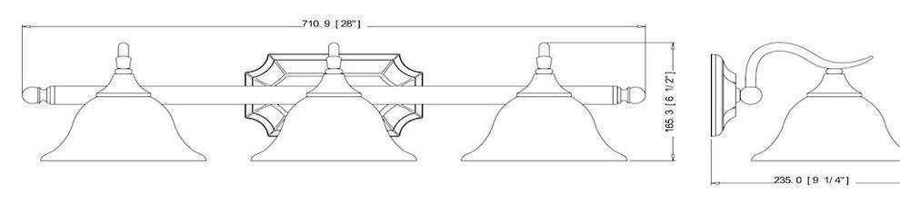 Dover Series Oil Rubbed Bronze 3 Light Bathroom Vanity Wall Fixture