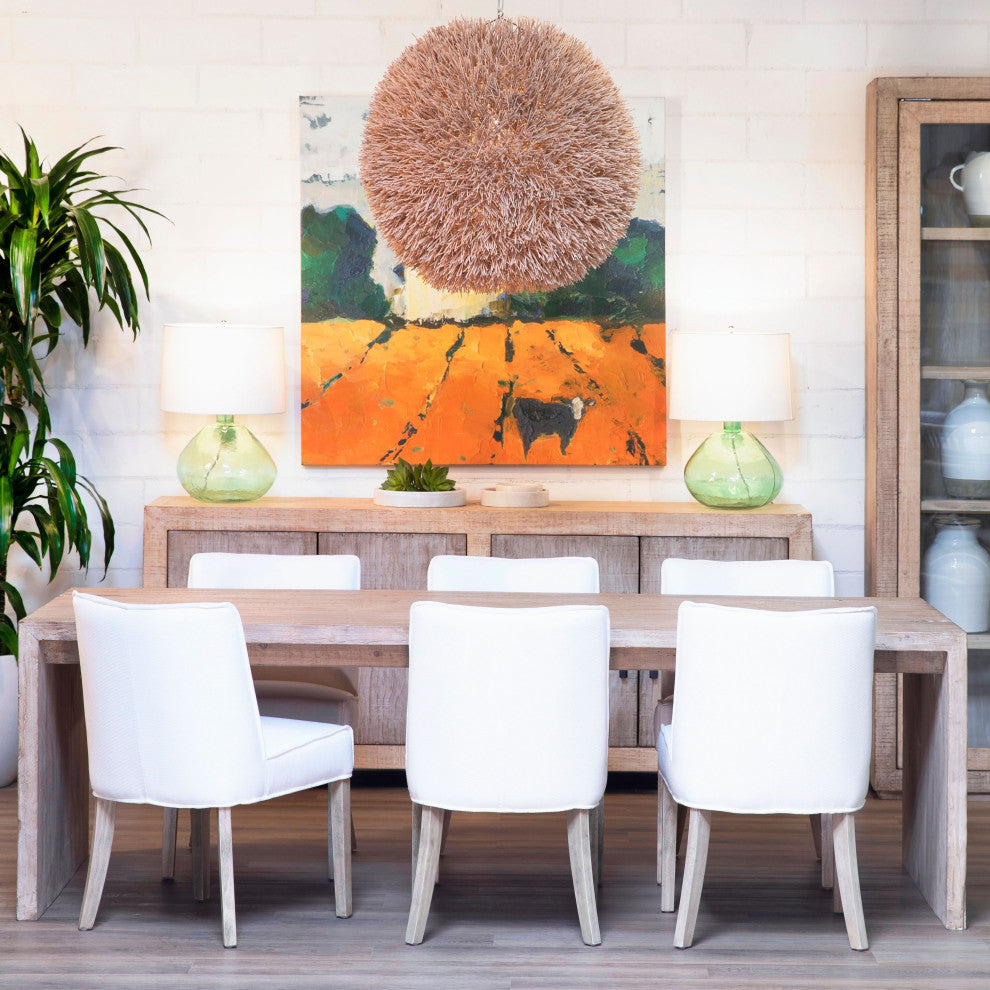 Evie Reclaimed Pine 94" Waterfall Style Dining Table, Light Wash