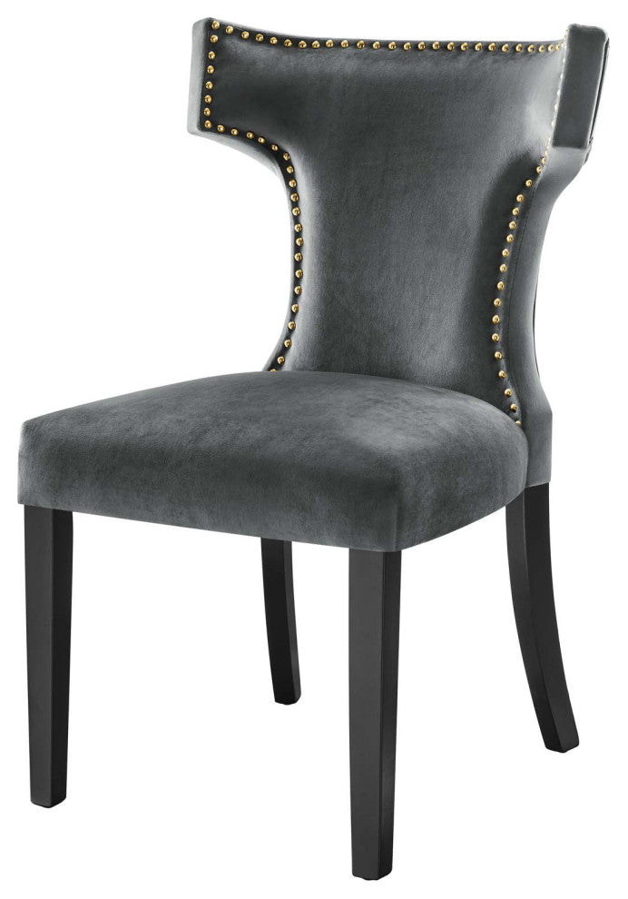 Dining Chair, Nailhead, Set of 2, Gray, Velvet, Modern, Bistro Hospitality