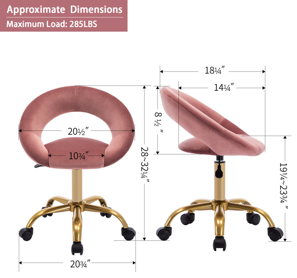 Open-Back Salon Spa Rolling Stool, Pink-Velvet