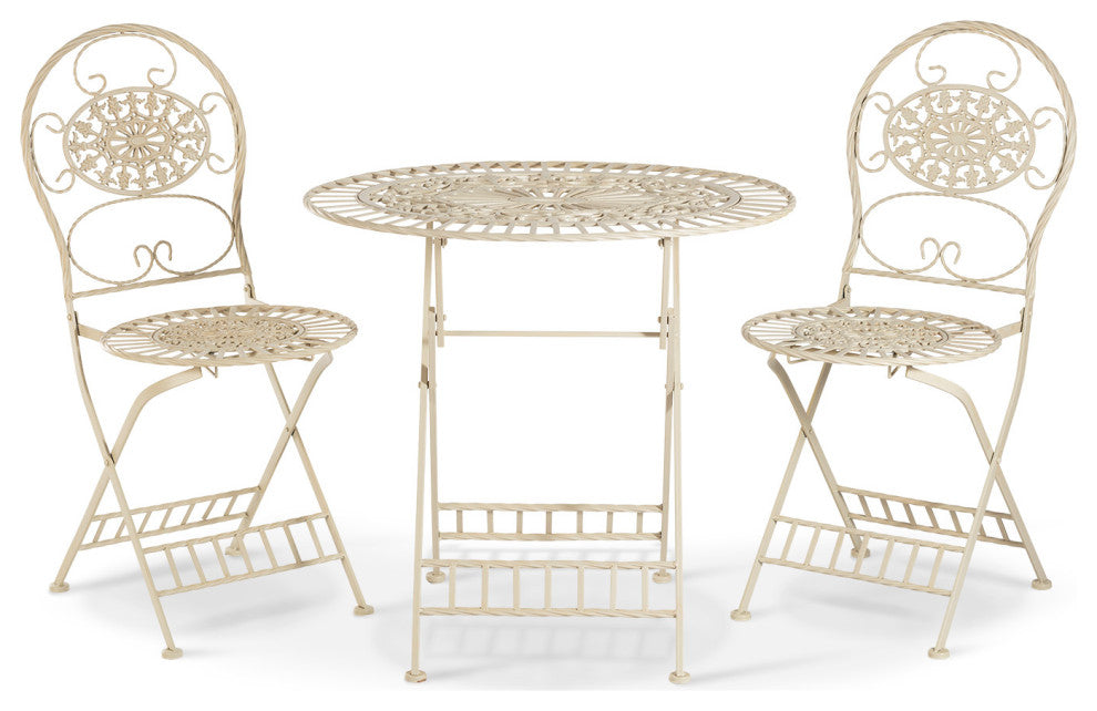 3-Piece Oval Bistro Set Folding Table and Chairs Patio Seating, White