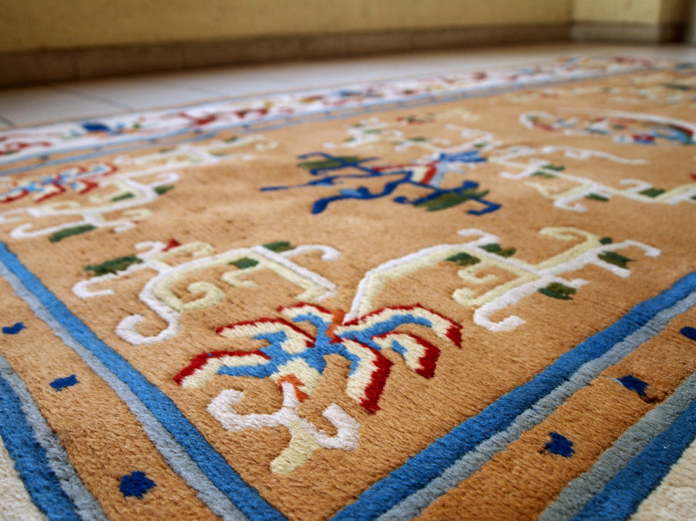 Handmade vintage Art Deco Chinese rug 3.9' x 6.9' ( 120cm x 213cm ) 1960s