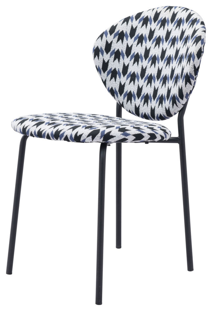 Dining Chair, Set of 2, Steel Metal, Fabric, Houndstooth, Black, Cafe Bistro