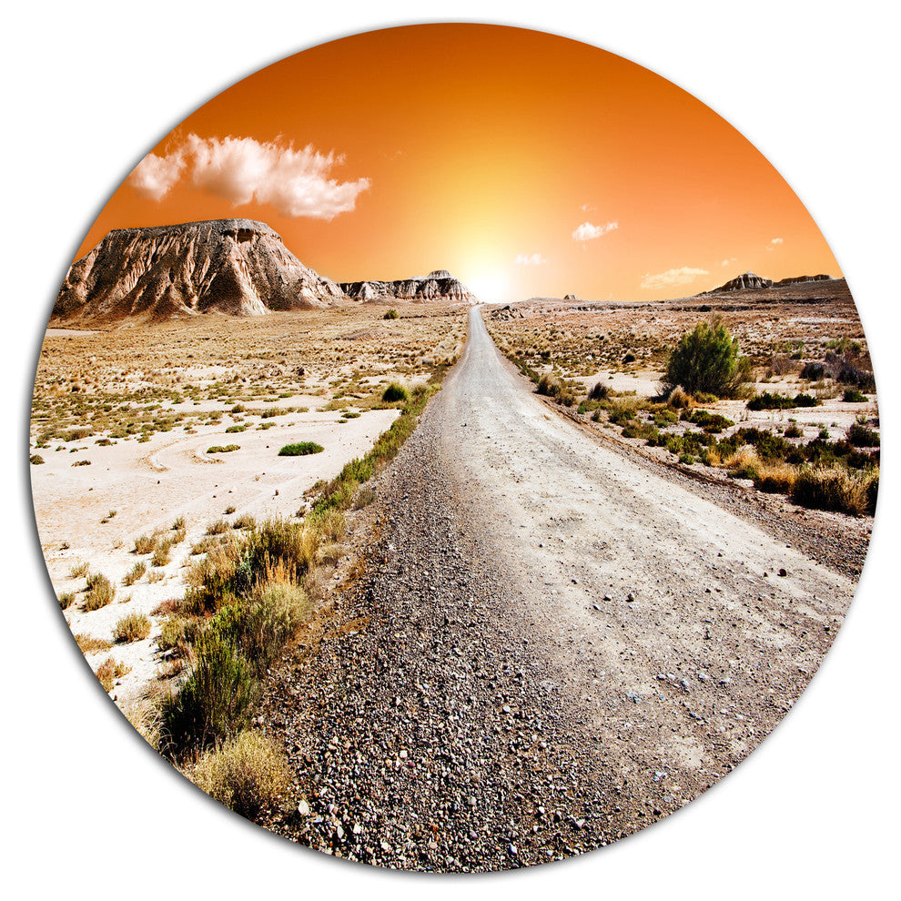 Sunset Desert With Pebble Road, Landscape Round Wall Art, 36"