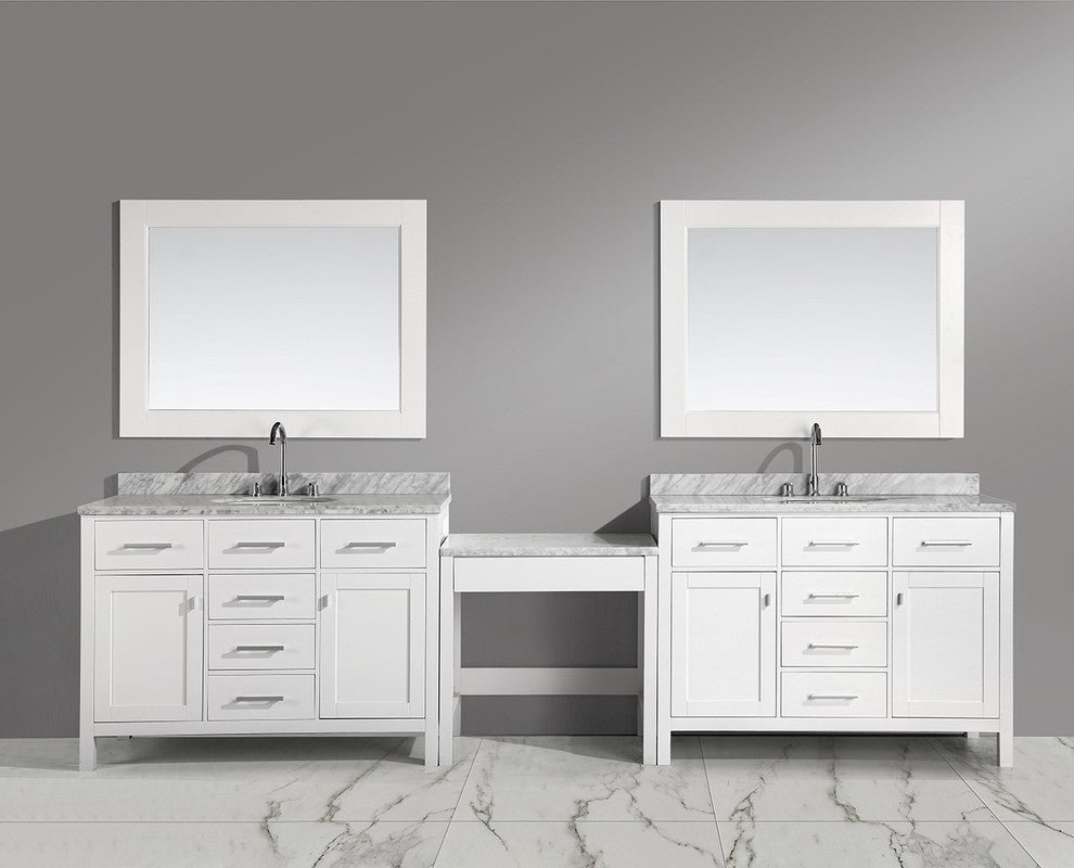 Two London 48" Single Sink Vanity Set With Make-Up Table, White