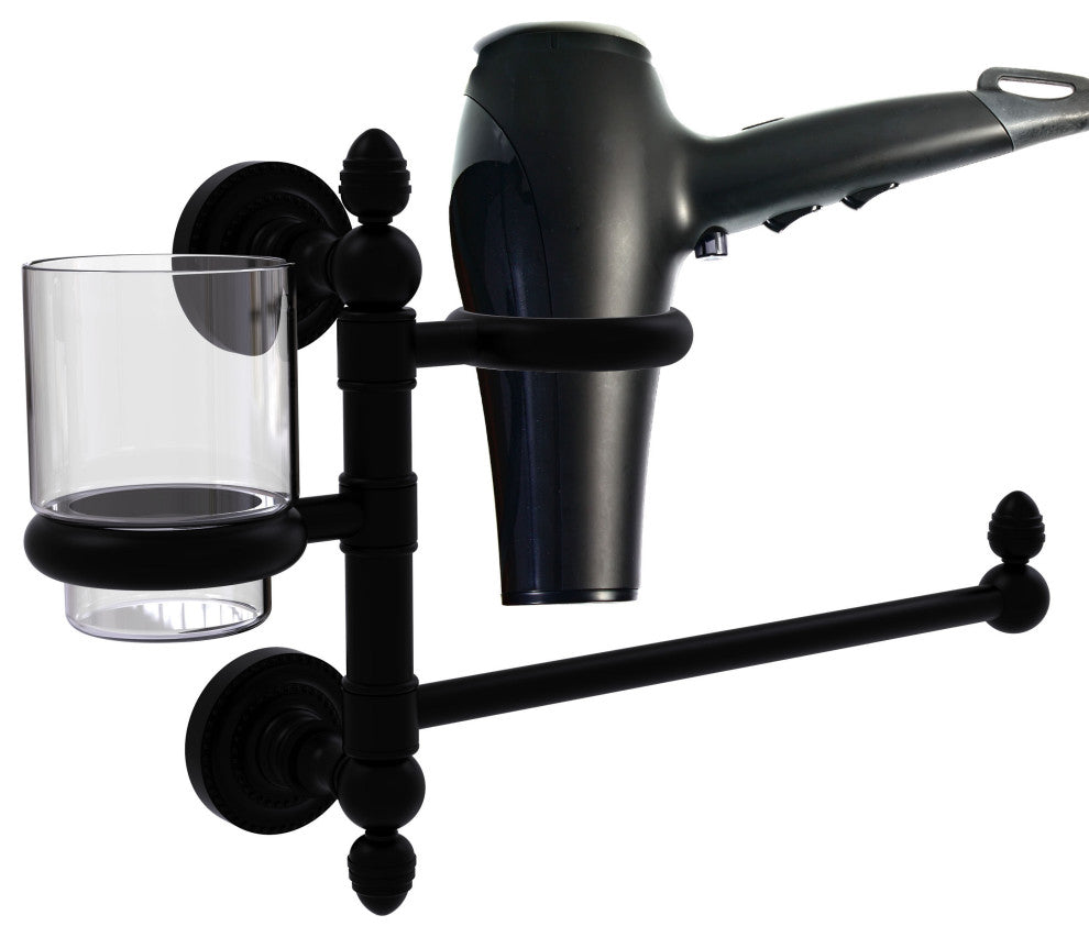 Dottingham Hair Dryer Holder and Organizer, Matte Black