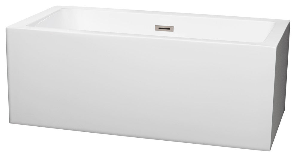 Melody 60" Freestanding White Bathtub, Brushed Nickel Drain