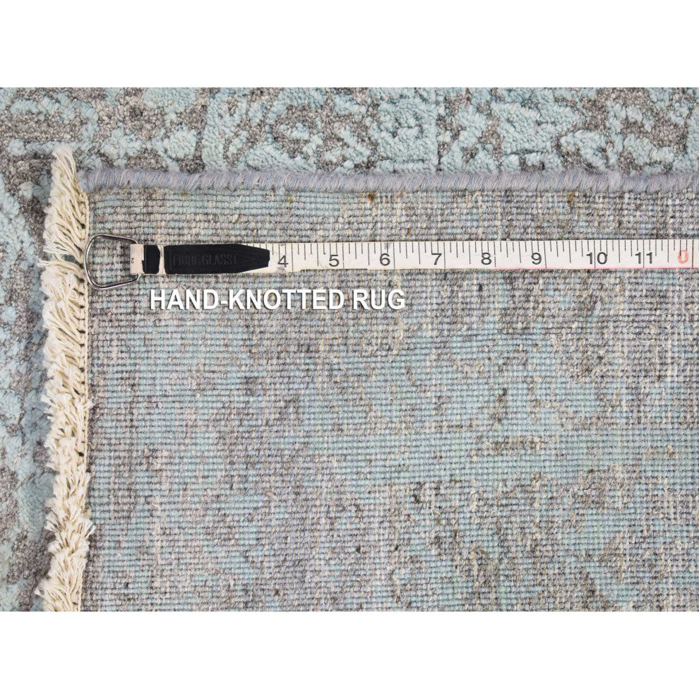 Wool and Pure Silk Hand Knotted Gray Broken Persian XL Runner Rug, 2'7" x 14'0"