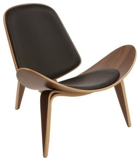 Artemis Lounge Chair by Nuevo Living, American Walnut Frame, Black Leather Pads