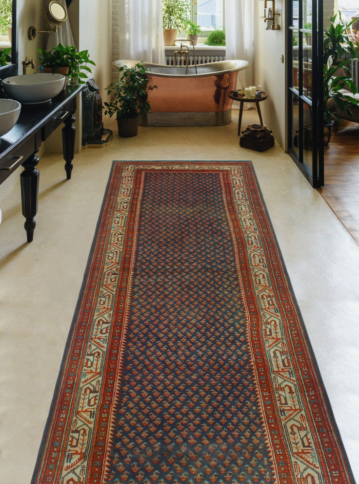 Fine Vintage Distressed Ronny Blue/Beige Runner, 3'5x10'5