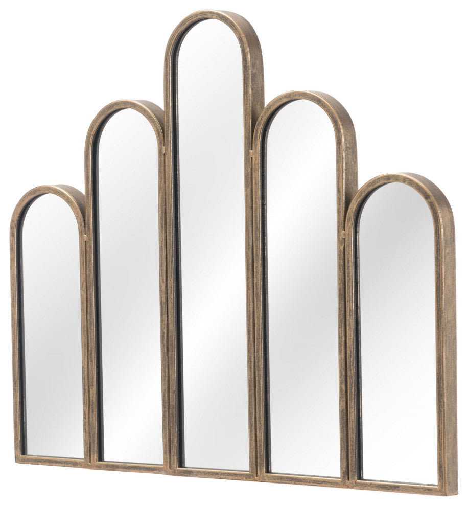 Frame Wall Mirror, Rectangular, Glass, Steel Metal, Antique Gold, Bedroom