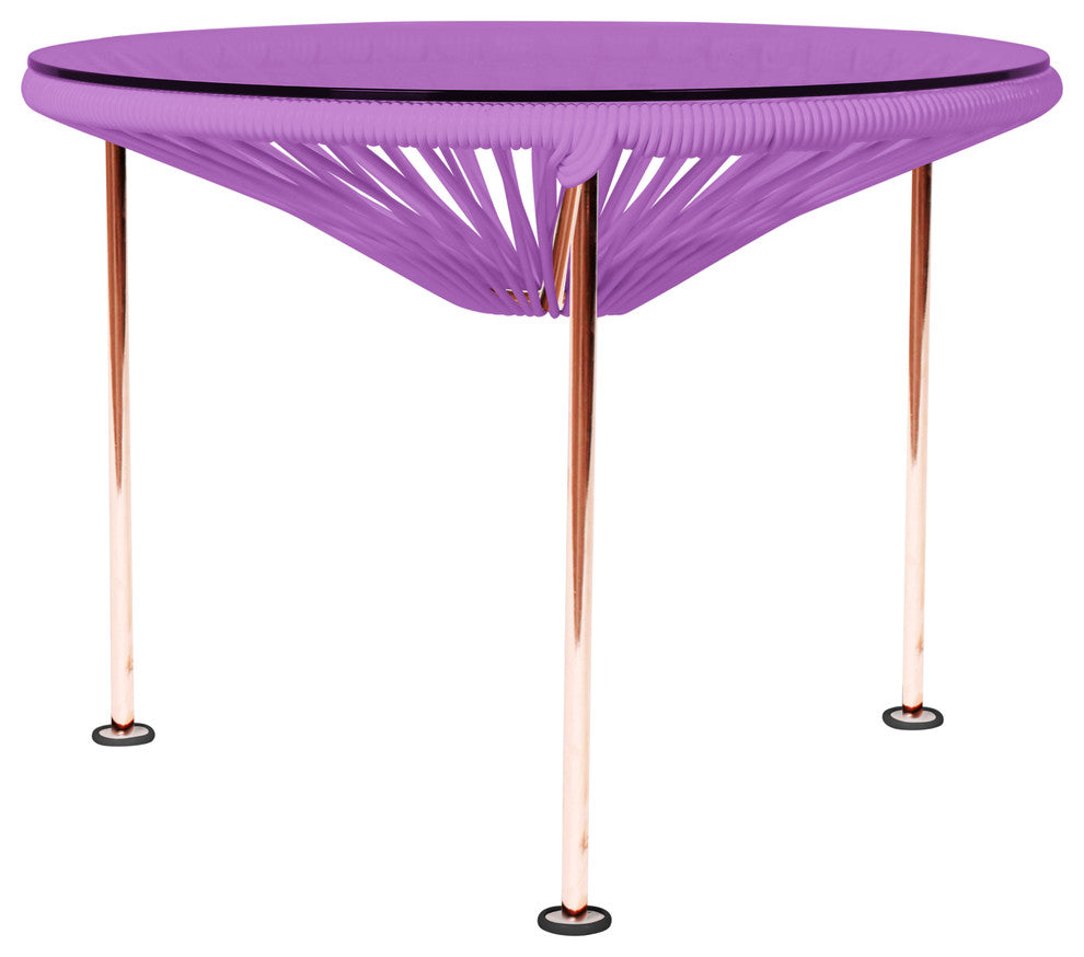 Zicatela Indoor/Outdoor Handmade Side Table, Orchid Weave, Copper Frame