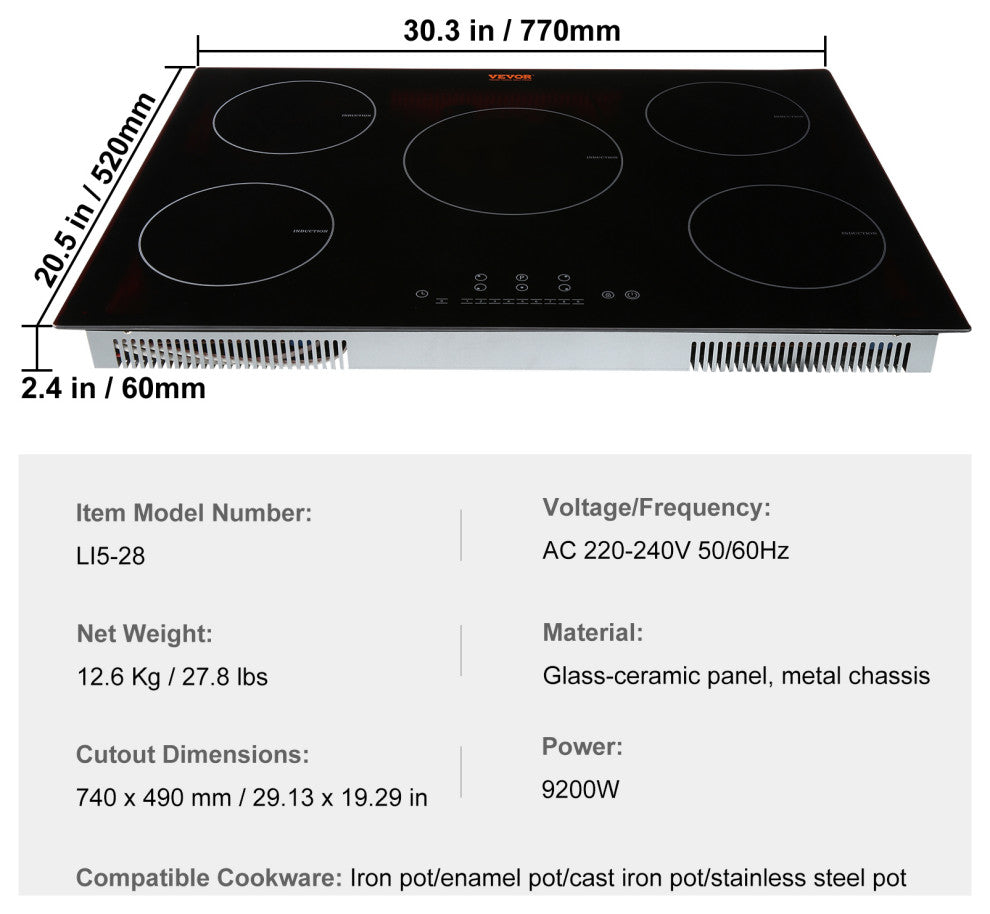 VEVOR Electric Cooktop Multi-Burners Ceramic Glass Stove Top Touch Control