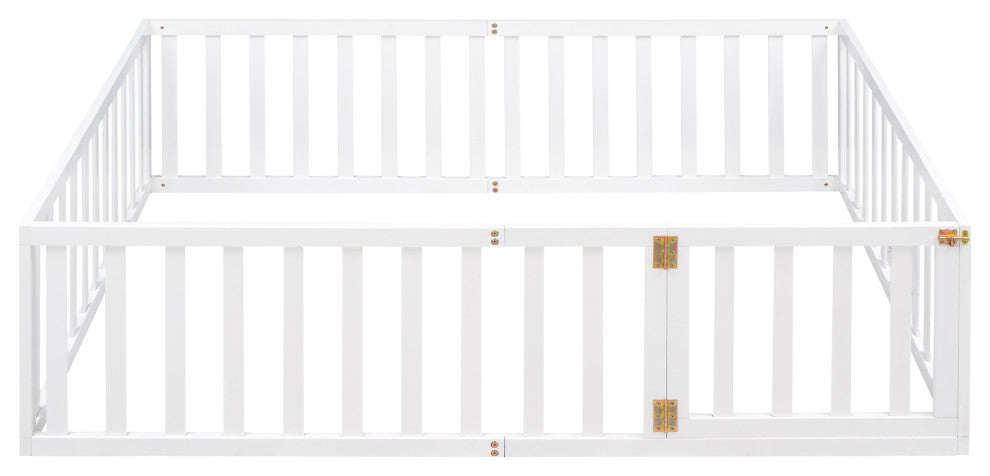 TATEUS Stylish and Versatile Floor Bed for Kids"™Bedroom Fences, White, Full