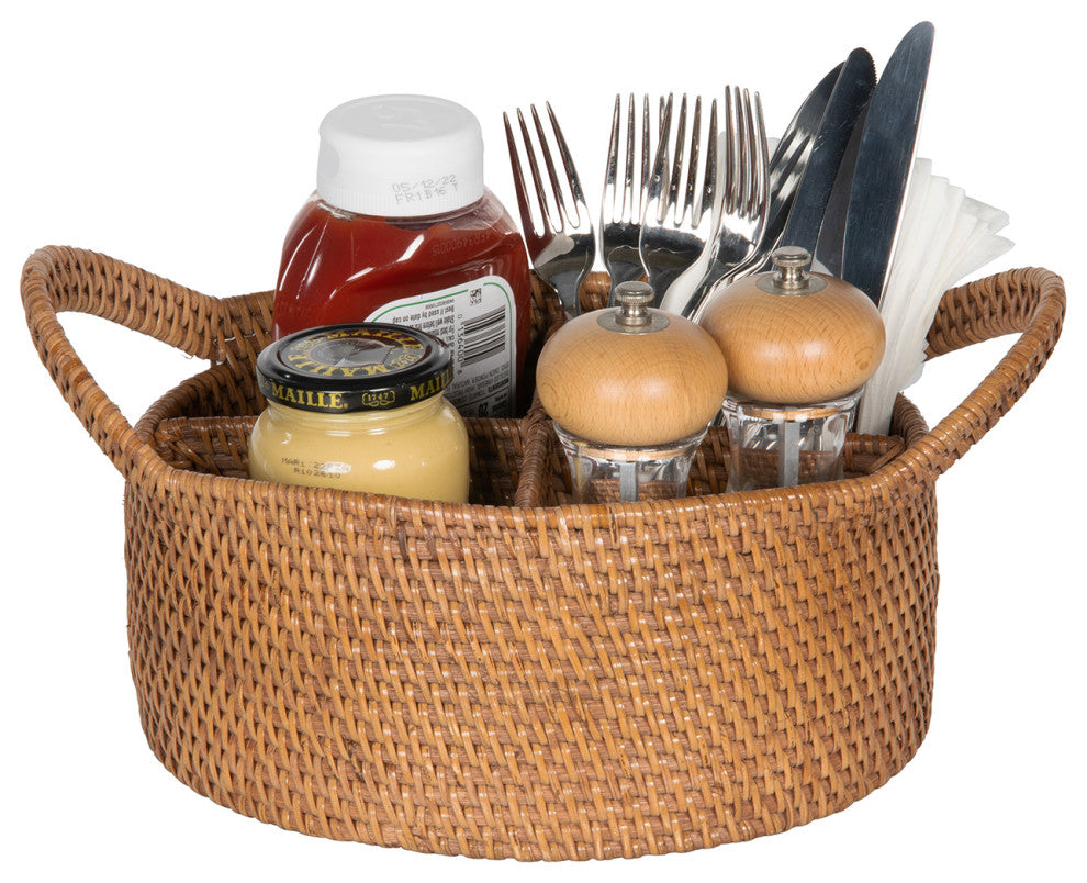 Loma Oval Rattan Utensil and Bottle Basket, Honey-Brown