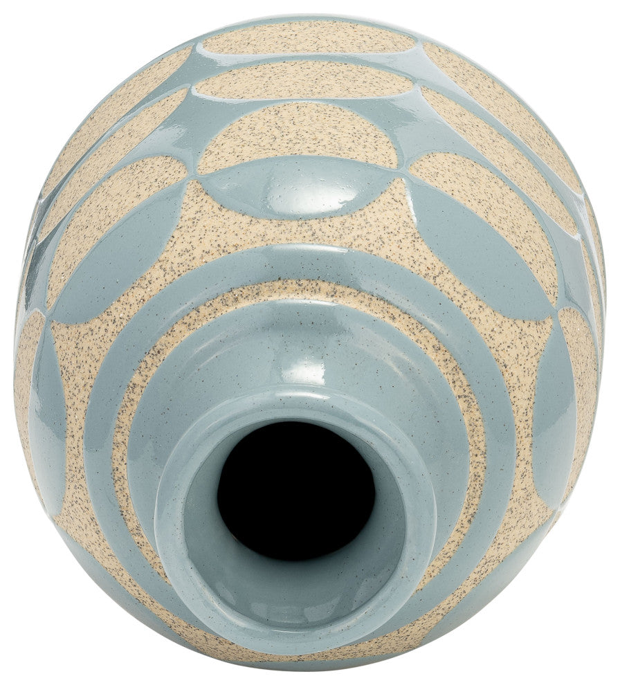 Ceramic 10"H Half Circles Vase, Cameo Blue