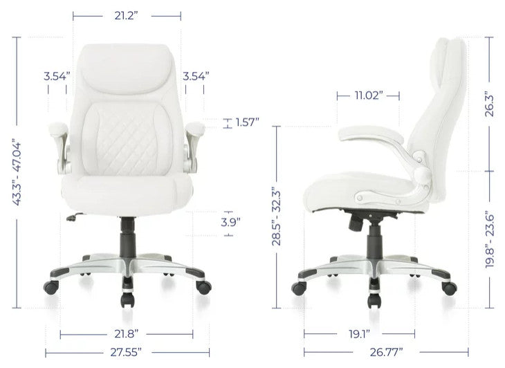 Executive Office Chair, Ergonomic Design With Adjustable Lumbar Support, White