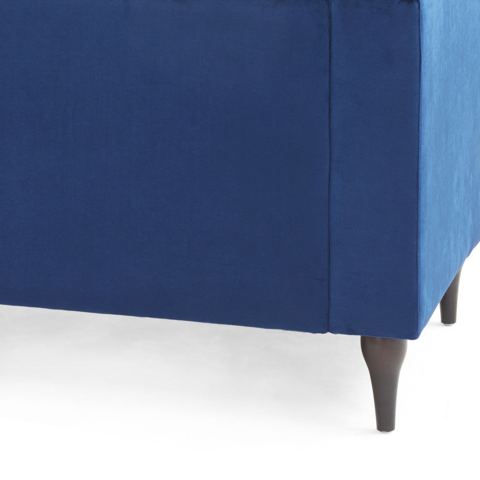 Admiral Contemporary Tufted 3-Seater Sofa, Midnight Blue/Espresso/Gold, Midnight Blue/Espresso/Gold