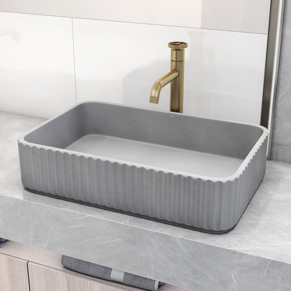 VIGO Windsor 21"L x 14"W x 5"H Concreto Stone Rectangular Bathroom Vessel Sink