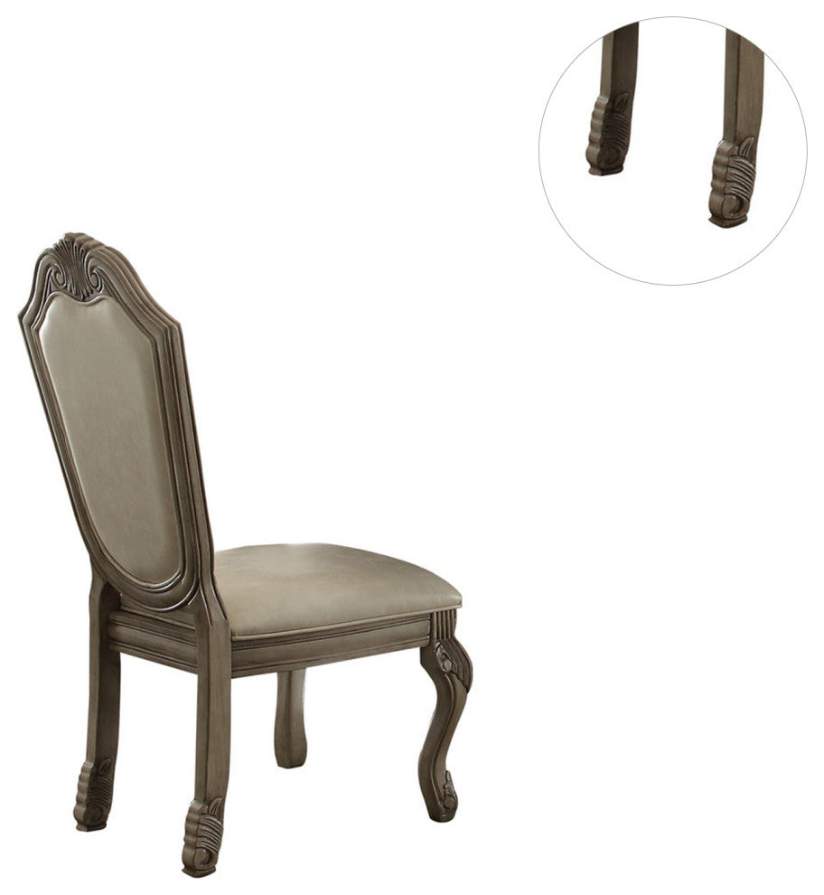 Set of 2 PU Upholstered Side Chair, Antique White Finish