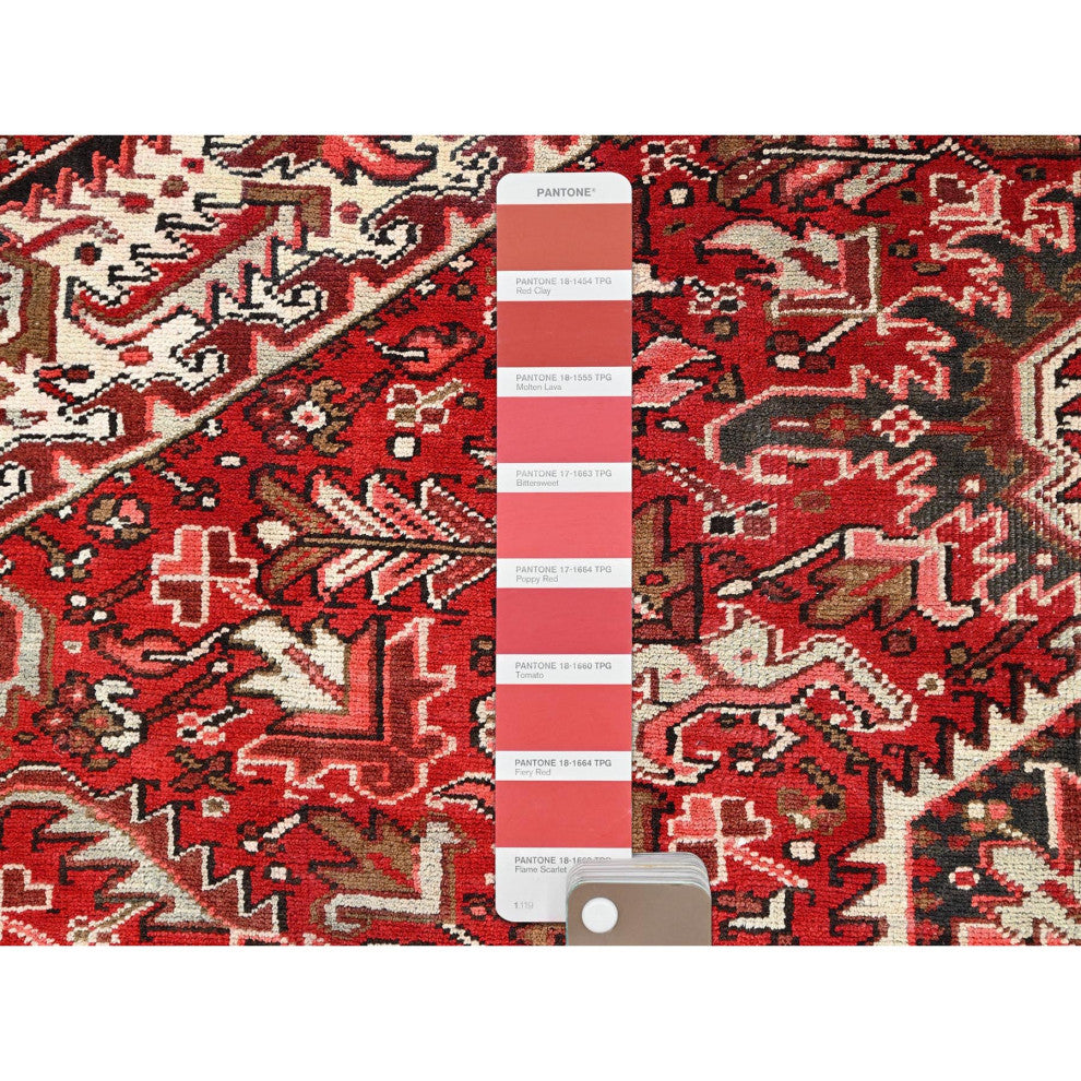 Ajax Red Pure Wool Hand Knotted Vintage Persian Heriz Oriental Rug 7'9"x10'10"