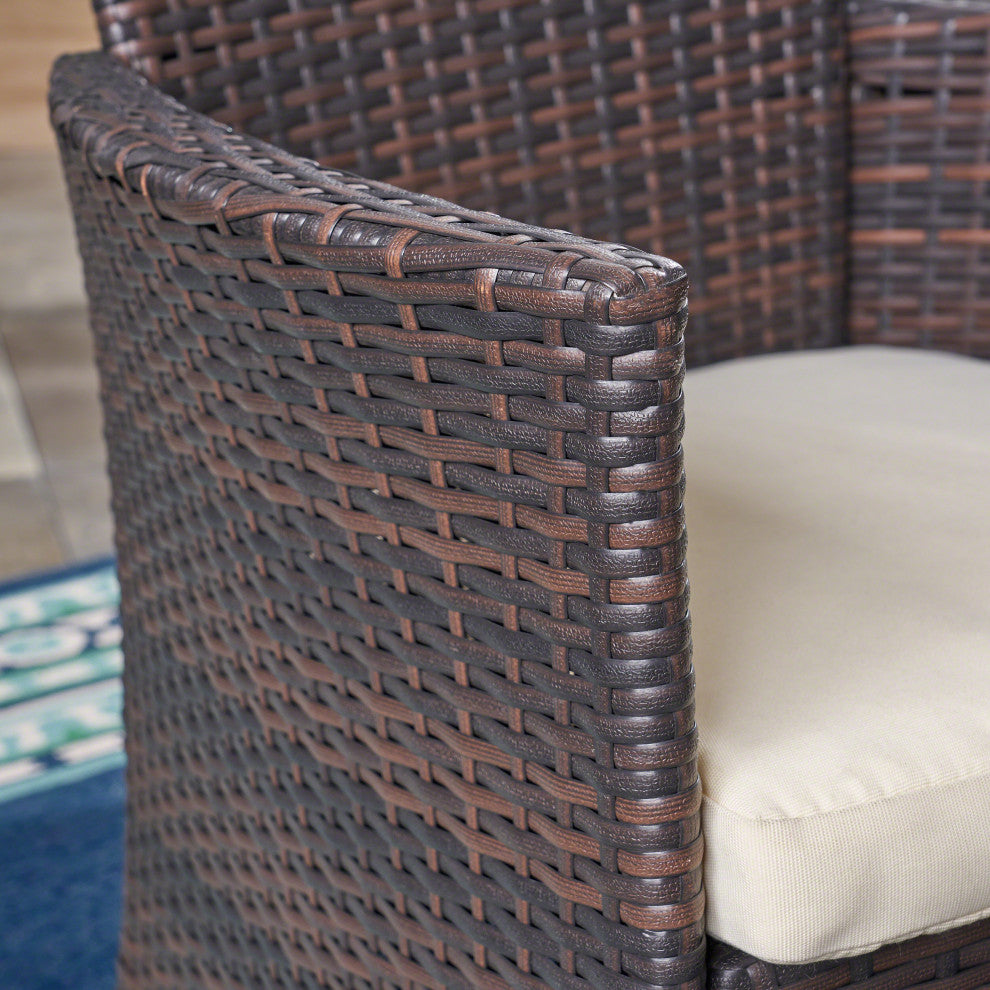 GDF Studio 7-Piece Edna Outdoor TeakAcacia& Wicker Dining Set, Teak/Multi Brown