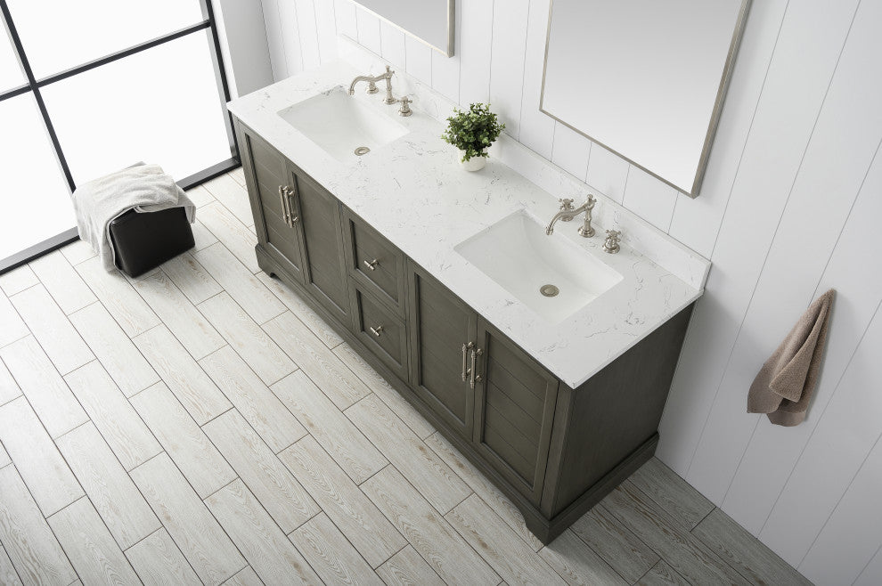 Vanity Art Bathroom Vanity With Sink & Top, Silver Grey, 72" (Double Sink), Engineered Marble
