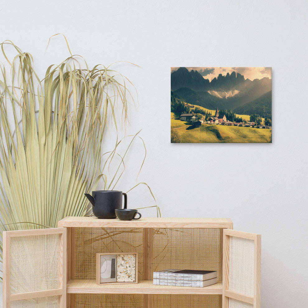 Sun Rays and Santa Maddalena Landscape Photo Canvas Wall Art Prints, 18" X 24"