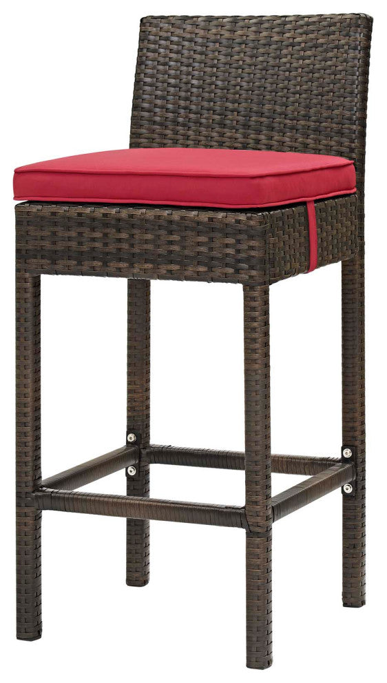 Outdoor Patio Bar Stool Chair, Set of Two, Fabric Rattan Wicker, Brown Red
