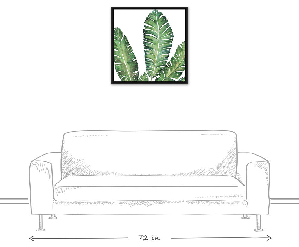Banana Leaves 24x24 Black Floating Framed Canvas