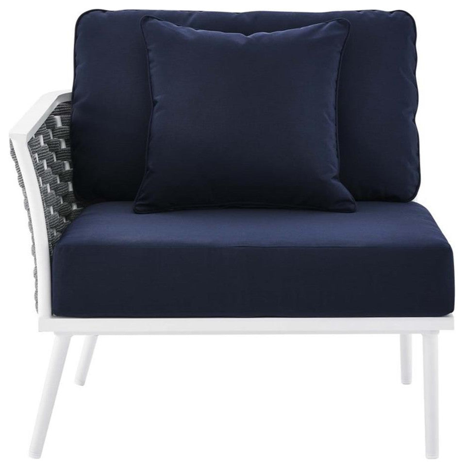 4 Piece Patio Aluminum Outdoor Patio Aluminum Sectional Sofa Set, White Navy