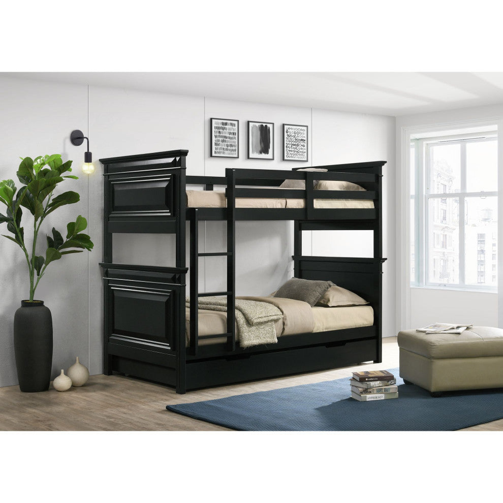 Calloway Twin over Twin Bunk Bed With Trundle, Antique Black